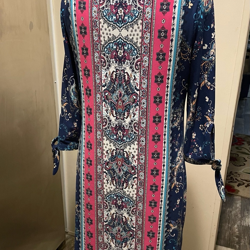 Chico's Pink and Blue Long Sleeve Dress